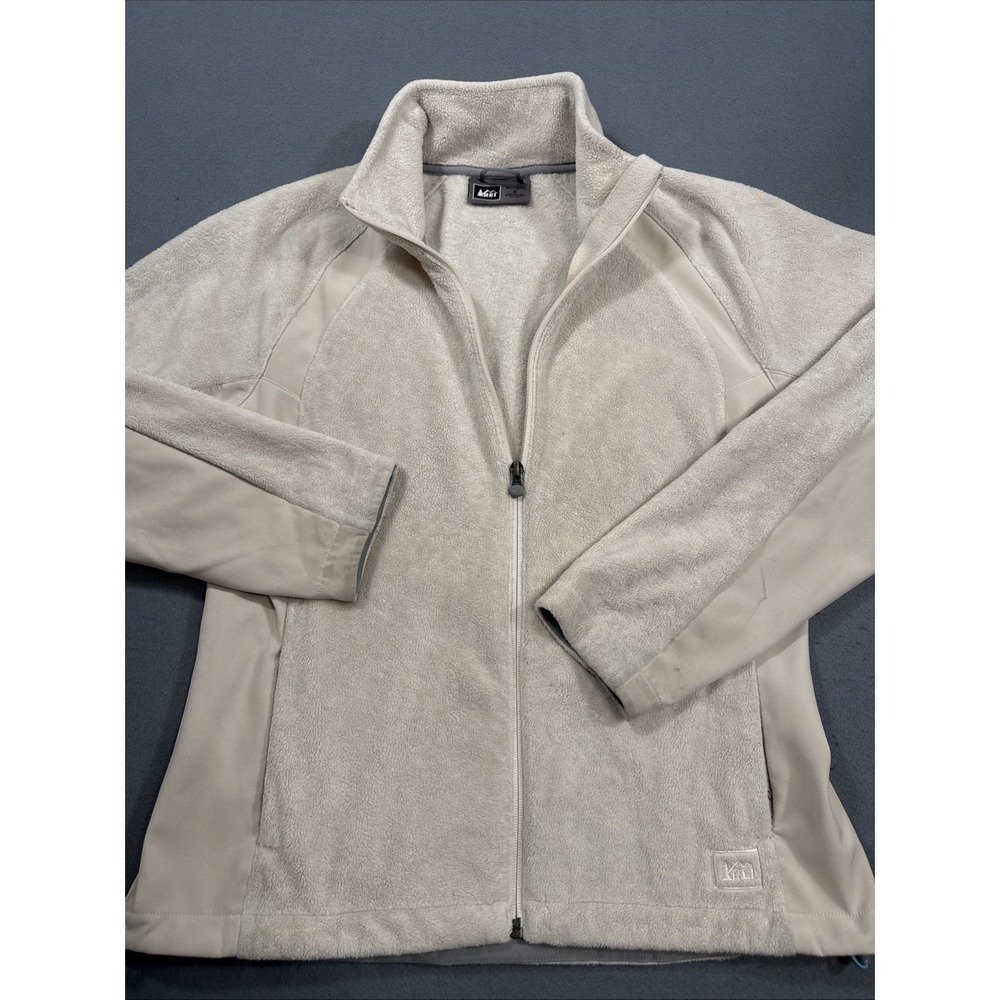 REI  Women MEDIUM Fleece Full Zip Jacket Sand Beige  Outdoor Athletic